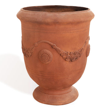 Large Urn Planter - 14" Dia x 16.5" H Lightweight Magnesium Oxide Plant Pot with Cement Texture - Rust-Like Finish