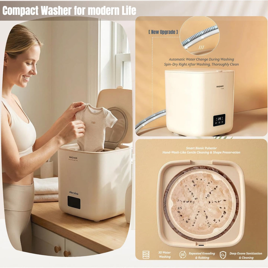 Automatic Portable Washing Machine, Mini Washer with Quiet and stable operation, Top Load, Compact for Dorms, Travel