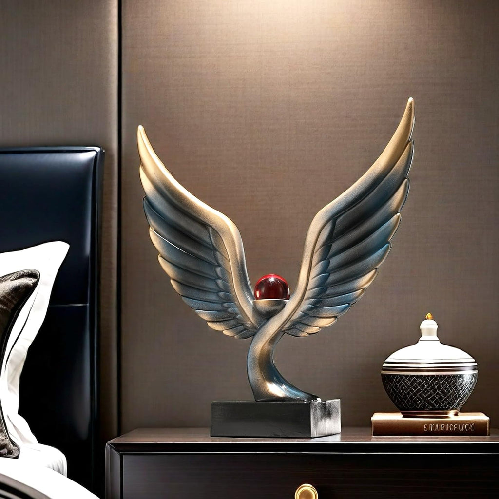 Abstract Eagle with Crystal Ball Statue Resin Art Sculpture Frgurines Gift Decor Office Living Room Desktop Display