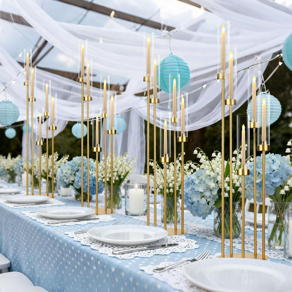 4PCS 5 Arm Candelabra Centerpiece for Table,Floor Candelabra with Acrylic Shadeersary Concert Reception Gifts
