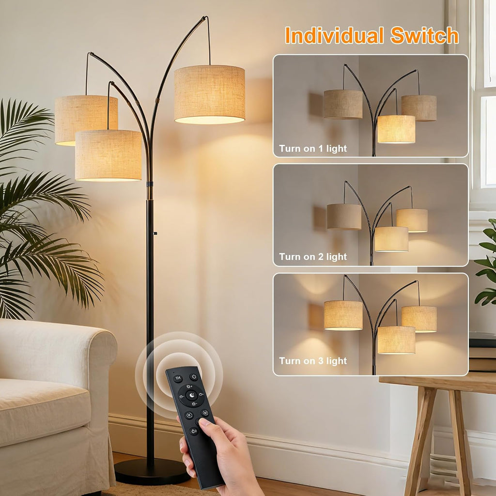 80 Inch Arc Floor Lamp with Remote Control, 3-Light Dimmable Standing Lamp, 2400LM Super Bright Tree Lamp