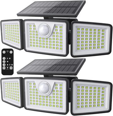 2500LM Solar Lights Outdoor with Motion Sensor,3 Head 270° Wide Angle Street Area Lights,IP65 Waterproof Security