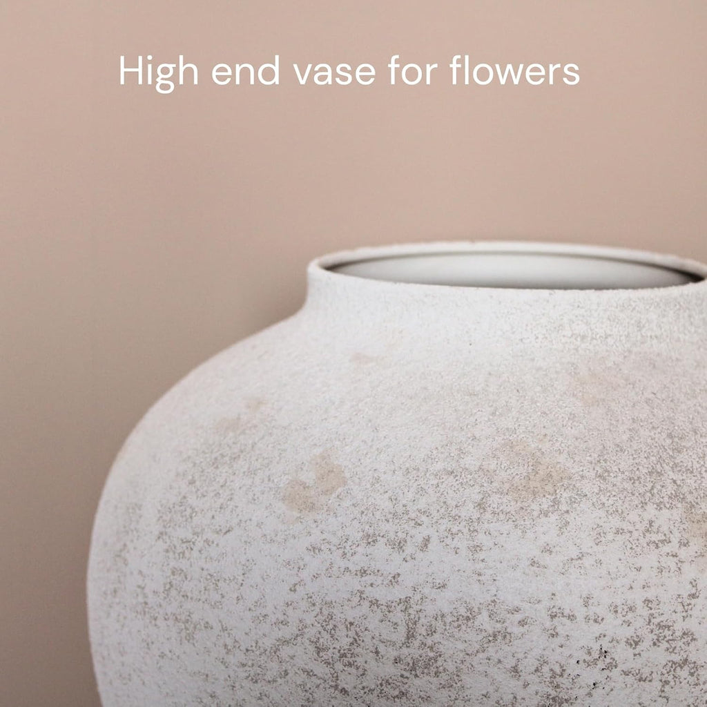 White Rustic Large Round Vase