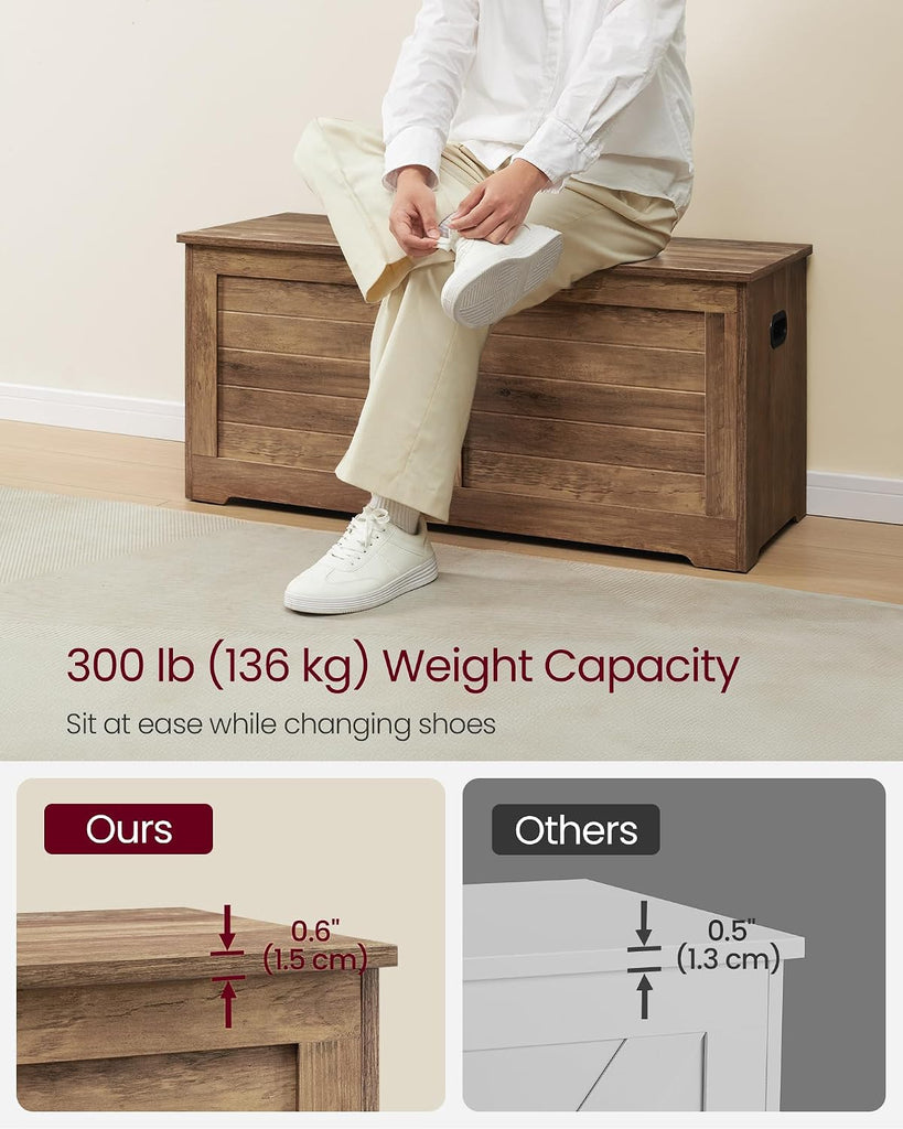 Storage Chest, Storage Bench with 2 Safety Hinges, Farmhouse Style, 15.7 x 39.4 x 18.3 Inches, Honey Brown ULSB061K01