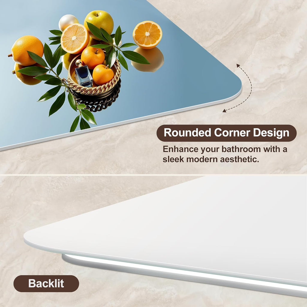36''x24'' Backlit LED Mirror for Bathroom Rectangular Frameless Wall Mirror with Light Rounded Corners