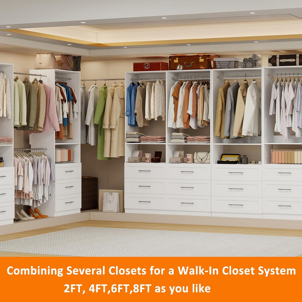 Modular Closet System with 12 Drawers, 8FT-21FT | Closet Organizer Storage System with 8 Extendable Hanging Rods 4