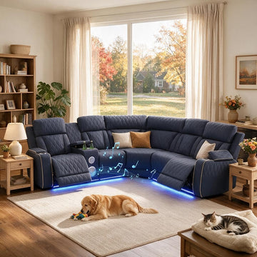 Power Recliner Sectional Sofa Set with Bass Speaker