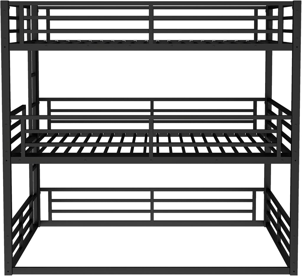 Heavy Duty Triple Bunk Bed, Queen Over Full XL Over Queen 3 Bunk Beds with Ladders