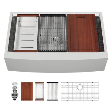 36 Farmhouse Sink Stainless Steel - 36x22 Inch Kitchen Sink Ledge Workstation Apron Front Single Bowl 16 Gauge