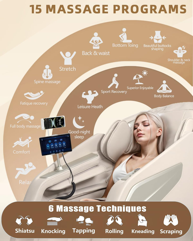 4D Massage Chair Full Body Zero Gravity 53" SL Track Recliner | 15 Auto Modes,Back & Calf Heat,Body Scan,Deep