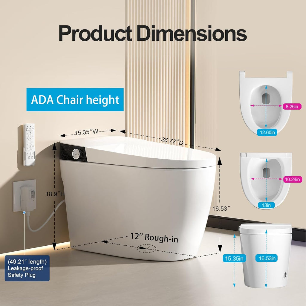 Smart Toilet with Bidet Built in, Elongated Bidet Toilet with Auto Soft Open/Close, Auto Flush