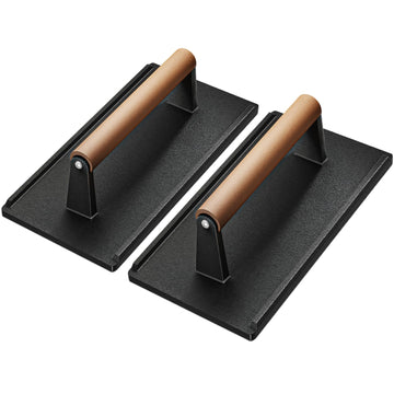 Cast Iron Grill Press, 2Pcs Heavy Duty Bacon Press with Wood Handle