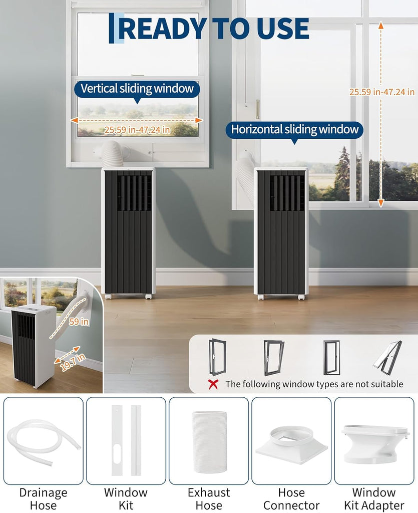 8000 BTU Portable Air Conditioner, 3-in-1 Cooling