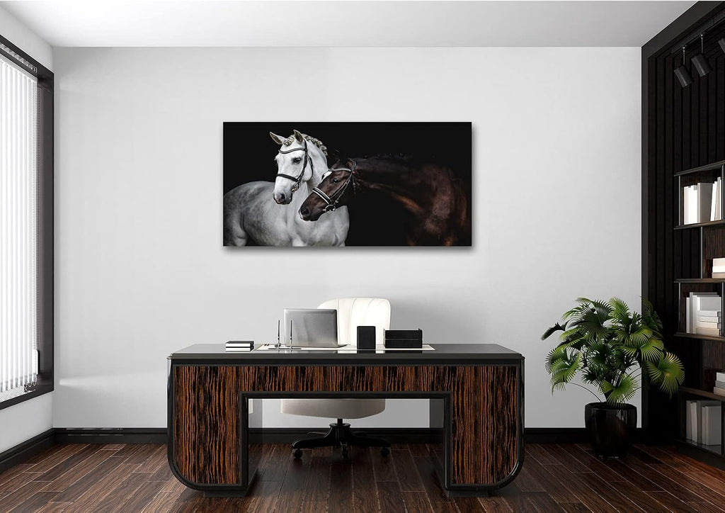 Wall Art Canvas Print Picture White and Brown Horses 1 Panel Wild Animal Painting Artwork Bedroom Office Home Wall