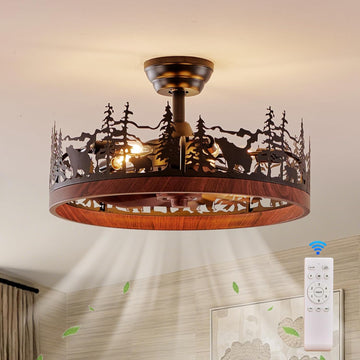 21 Inch Flush Mount Farmhouse Ceiling Fan with Light and Remote
