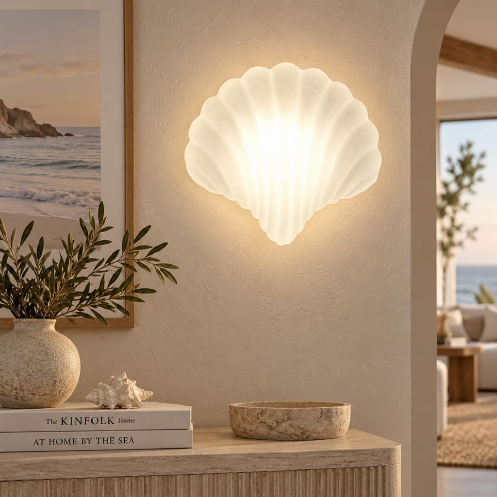 Shell Shaped Wall Sconce, Milk Glass Wall Lighting