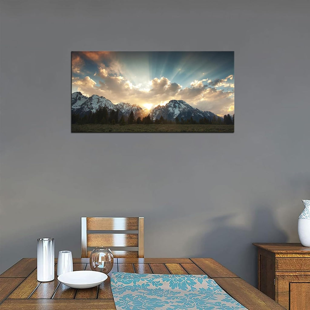 Yellowstone National Park Canvas Wall Art Sunrise Moment Famous American Landscape Artwork Large Motivational Living
