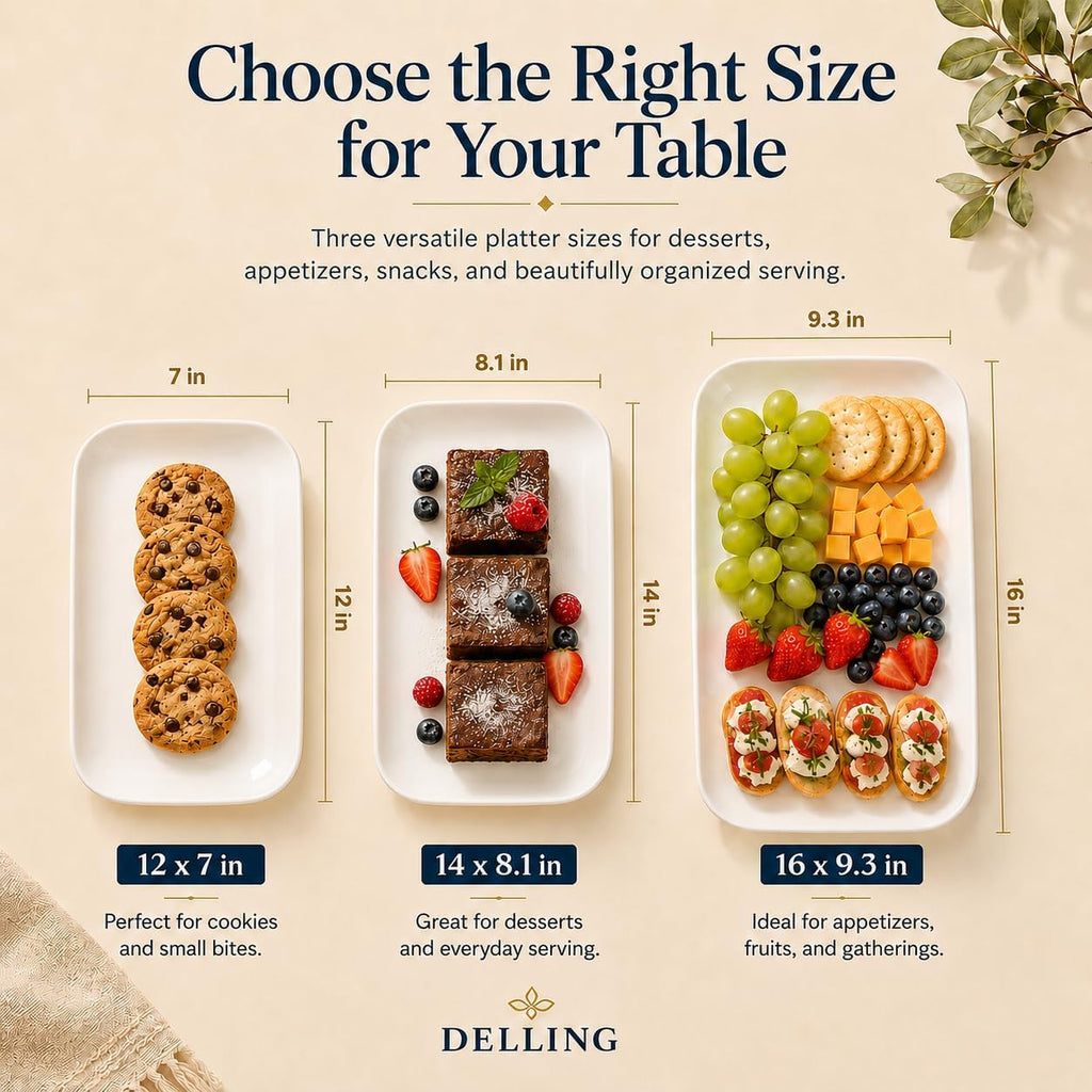 Large Serving Platter Set of 3, 16/14/12 Inch Porcelain Serving Trays for Party - White Ceramic Rectangular Platters