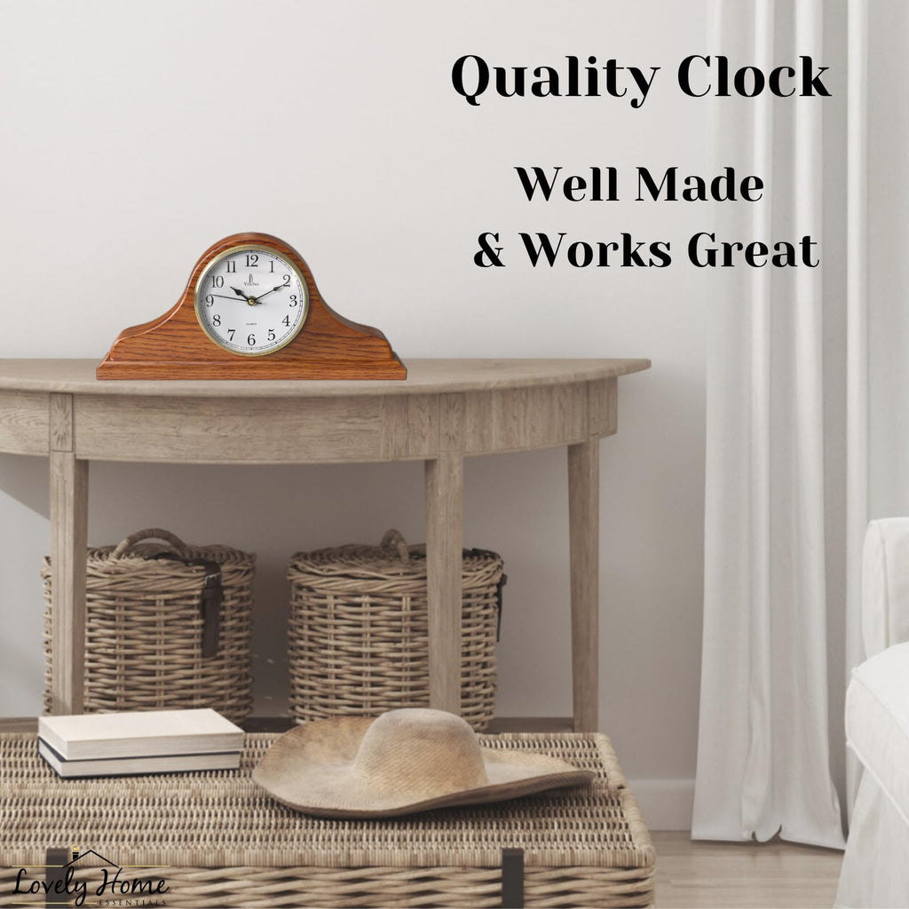 Mantel Clock for Fireplace, Solid Wood Silent Non-Chiming Mantle Clock