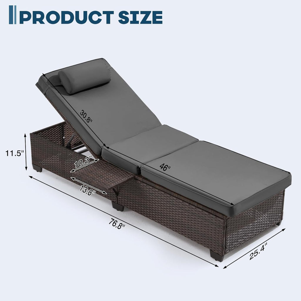 Outdoor Lounge Chairs, Pool Lounge Chairs Set of 2, Outdoor Chaise Lounge with Adjustable Backrest & Cup Holder,Grey