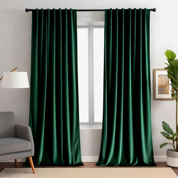 Emerald Green Velvet Curtains 90 inches Long Luxury 80% Blackout Curtains