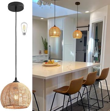 Mini Hemp Rope Woven Pendant Light Woven Light Fixture Boho Chandelier Light Fixture Wicker Pendant Light Rattan