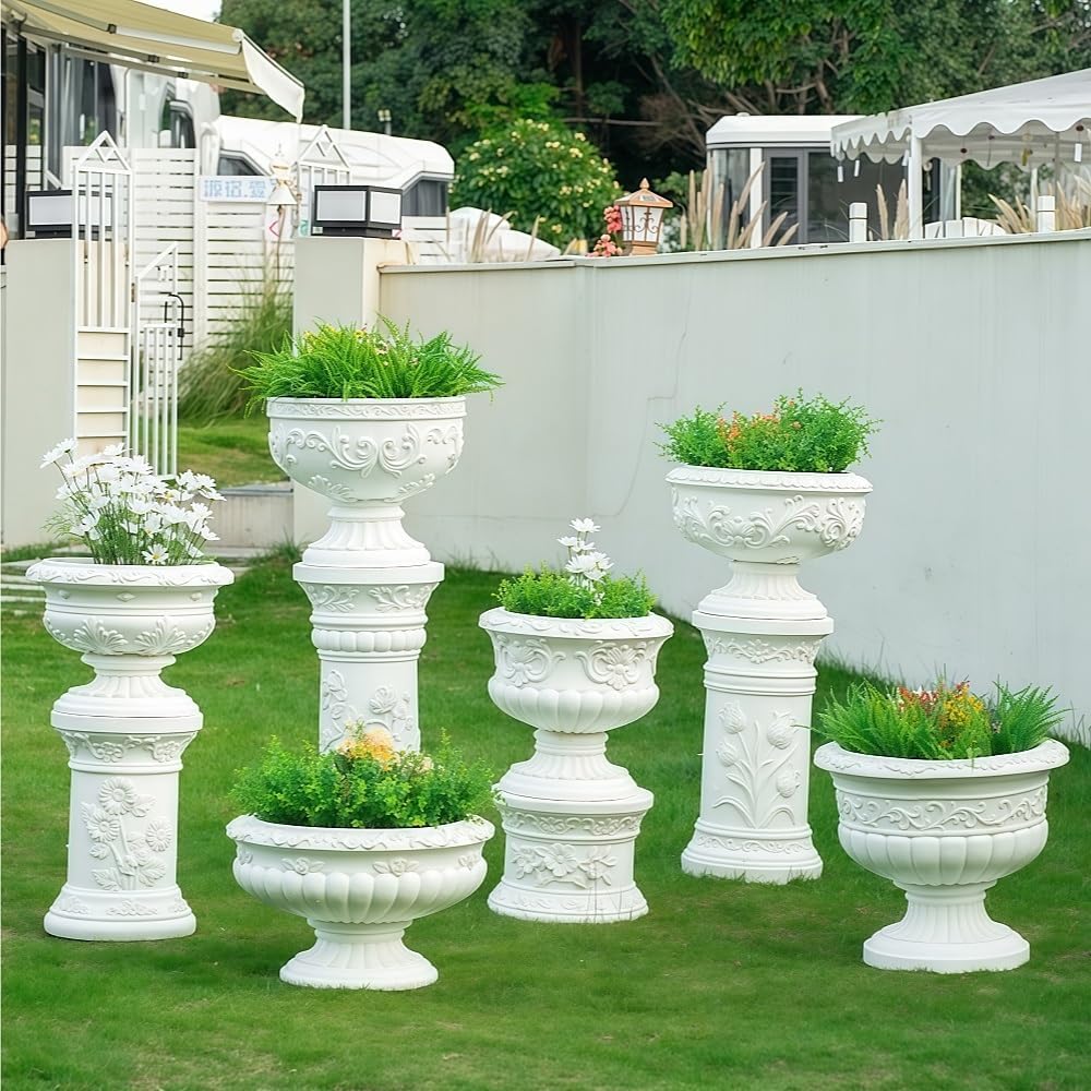 Roman Column Pedestal, Elegant Magnesium Oxide Garden Planter Urns for Villas, Gardens, Courtyards, Wedding