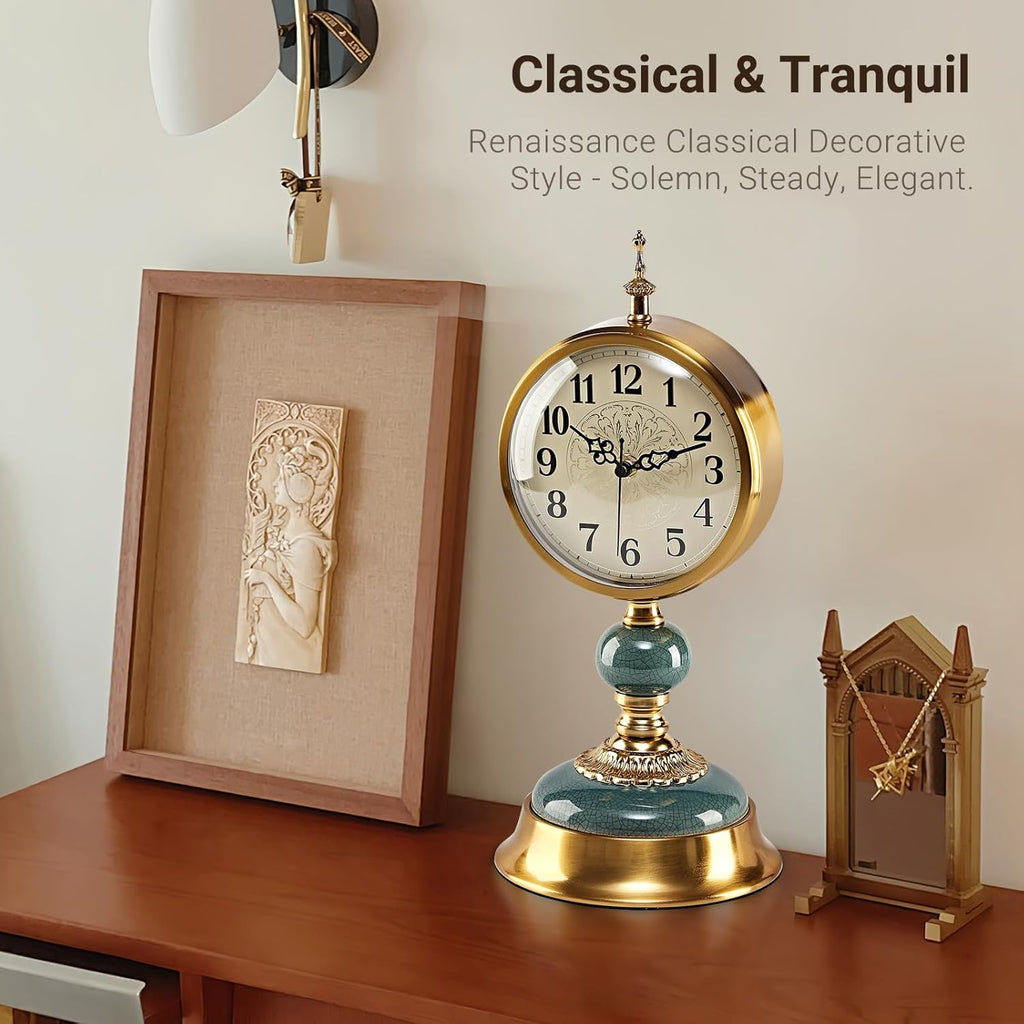 6-Inch Vintage Mantel Clock, Antique Desk Clock, Retro Anniversary Clock with Metal and Ceramic Body