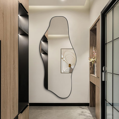 Irregular Mirror Full Length, 67"x31" Asymmetrical Tempered Glass Mirrors, Modern Large Organic Frameless Mirrors