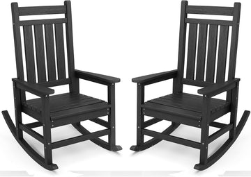 Outdoor Rocking Chair Set of 2, HDPE Rocking Chairs for Adult, Black