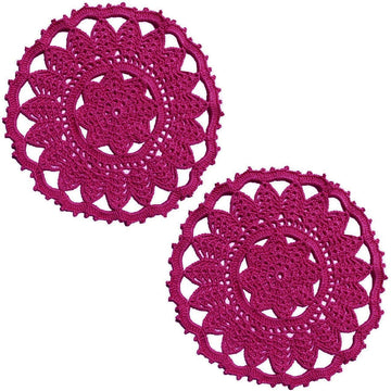 2PCS Leaves Flower Lace Doilies 9 x 9 Inch Crochet Round Coasters Dining Room Elegant Tableware Place Mats (Rose)
