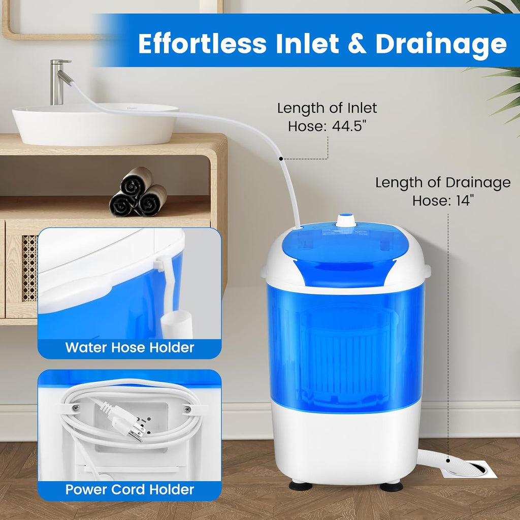 Portable Mini Washing Machine with Spin Dryer, Washing Capacity 5.5lbs, Electric Compact Machines Durable Design
