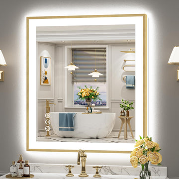 32x36 Gold LED Bathroom Mirror with Lights, Lighted Vanity Mirror