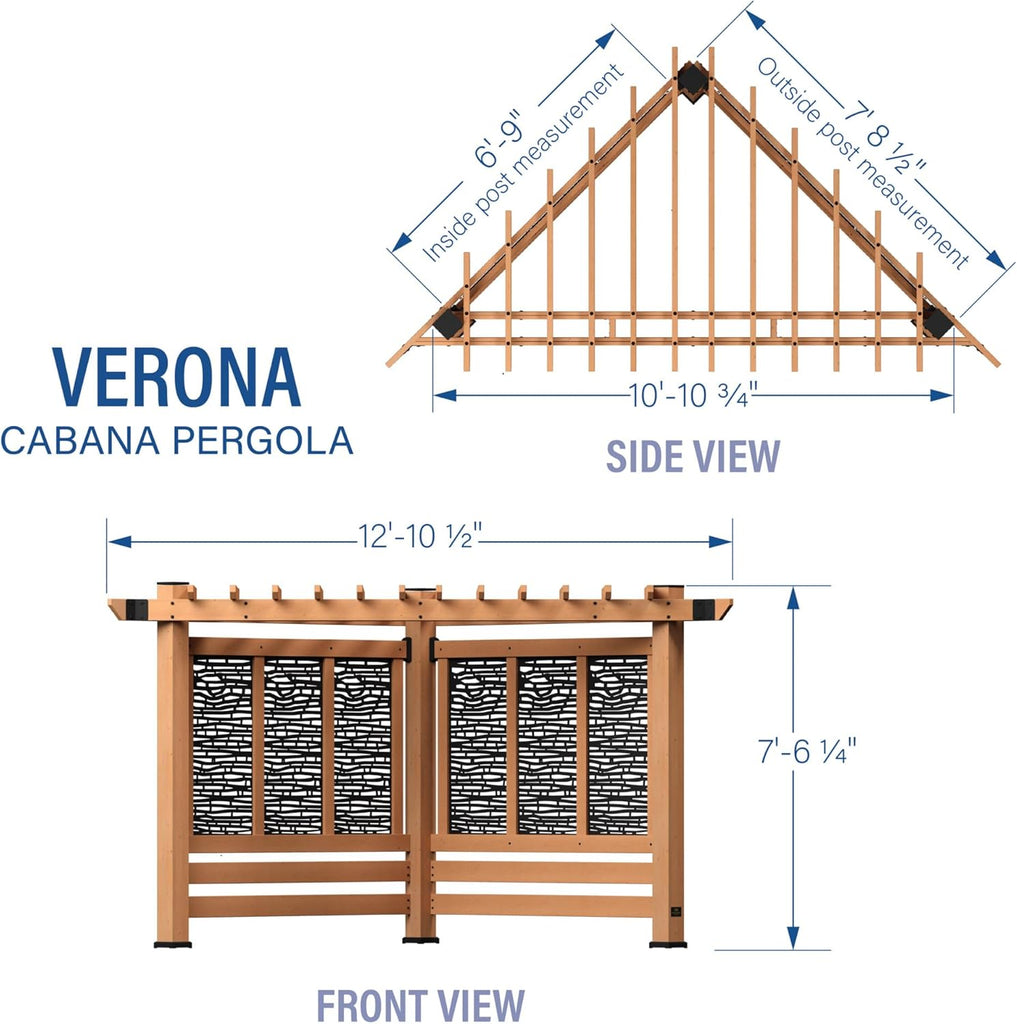 12' x 8' Cedar Wood Cabana Corner Pergola with Bamboo Privacy Panels for Outdoor Patio, Deck, Garden, Poolside