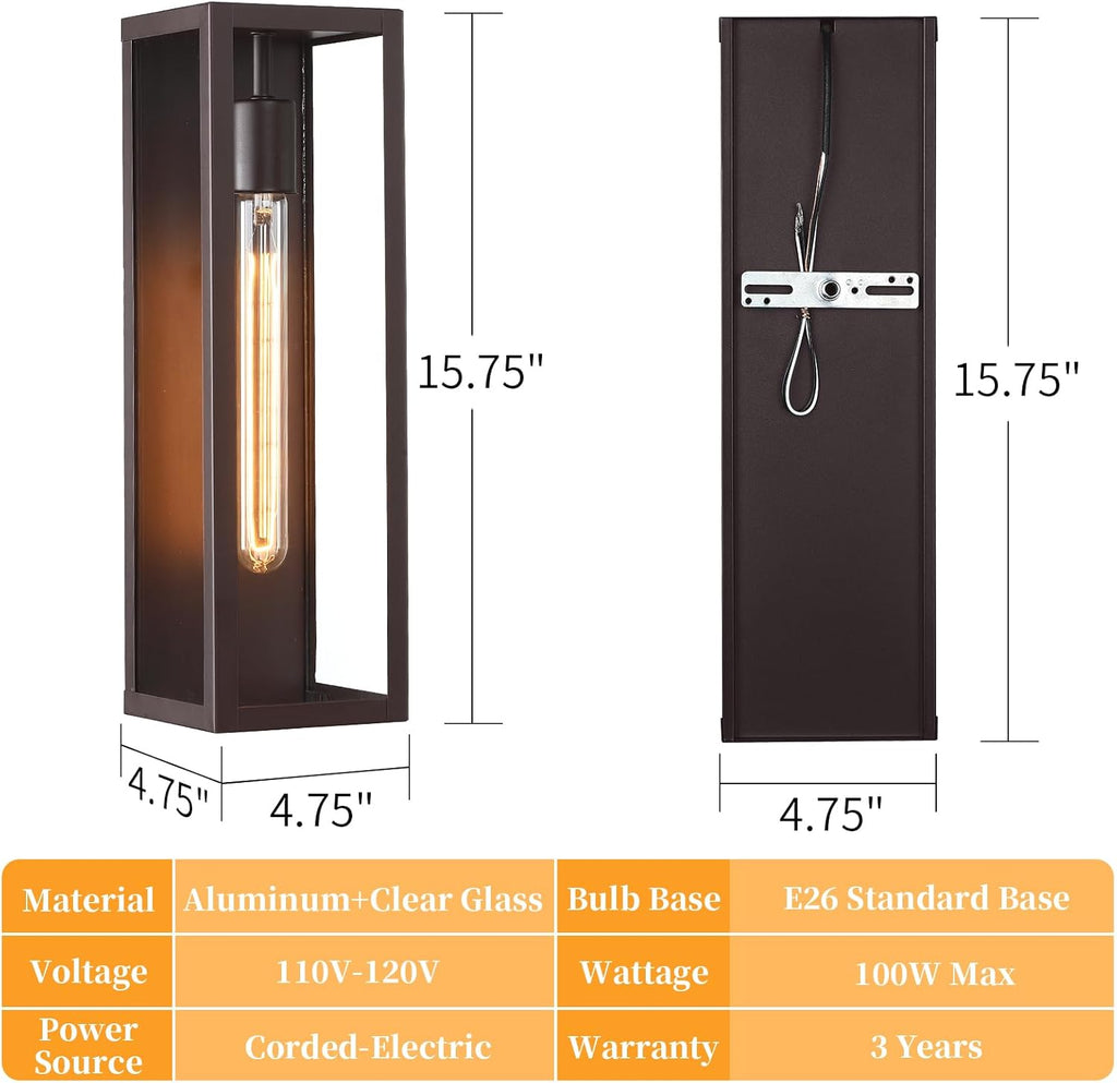 Large Outdoor Exterior Wall Lighting Fixtures 2Packs, 16'' Waterproof Brown Front Porch Light, Modern Outdoor Coach Wall Sconce for Patio Entryway Garage, Bulb Not Included