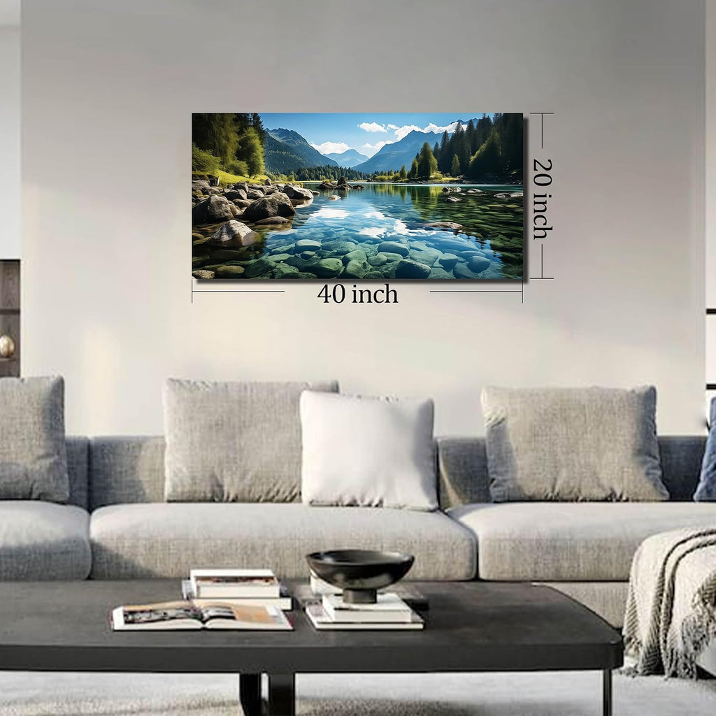 Landscape Wall Art , Mountain and Lake Wall-Decor , Natural Scenery Canvas Prints Pictures Office