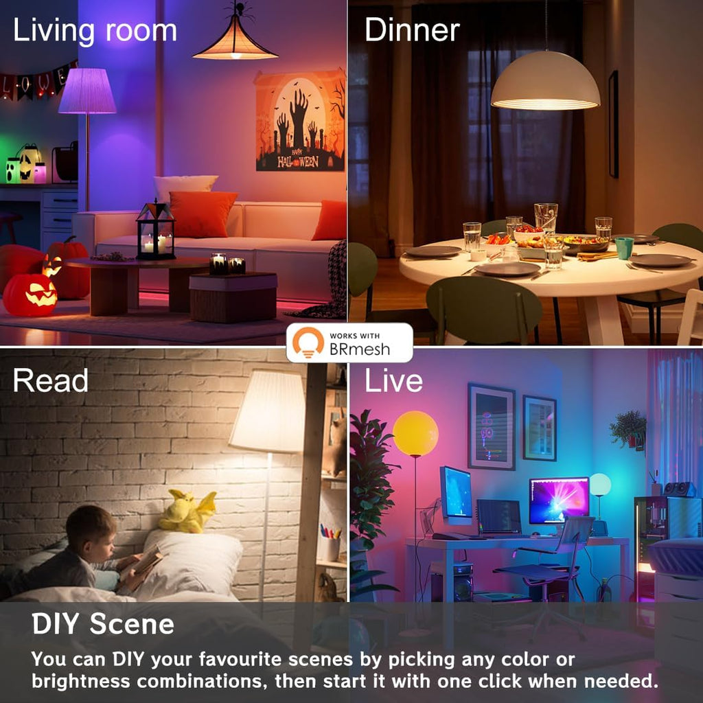 Smart RGB Light Bulbs Work with Alexa, 12W(130W Equivalent), 2700K-6000K，A19 E26 Bluetooth Color Changing Light Bulb