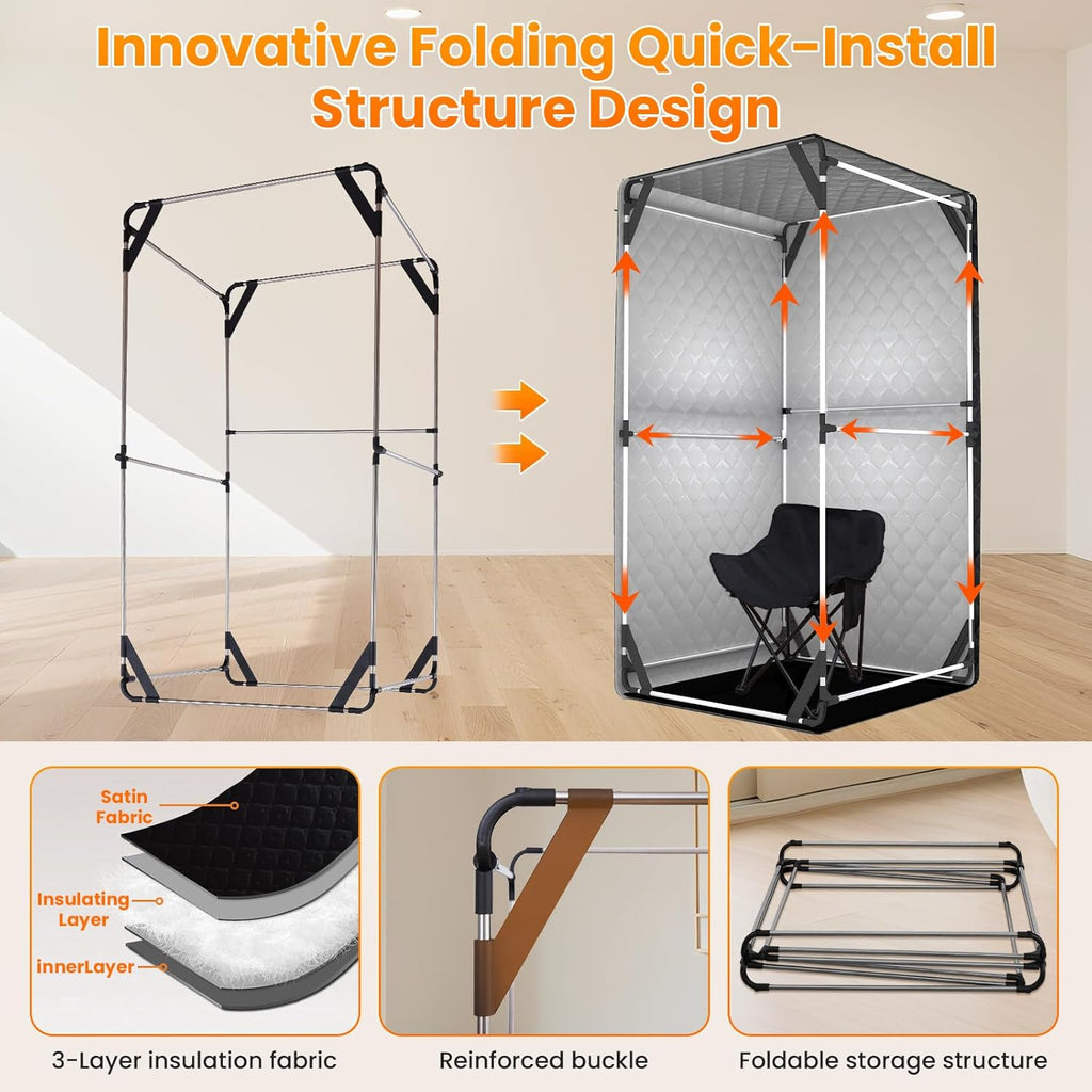 Portable Sauna for Home, Upgraded Personal Steam Sauna Box with 3L 1300W Steamer, Folding Chair