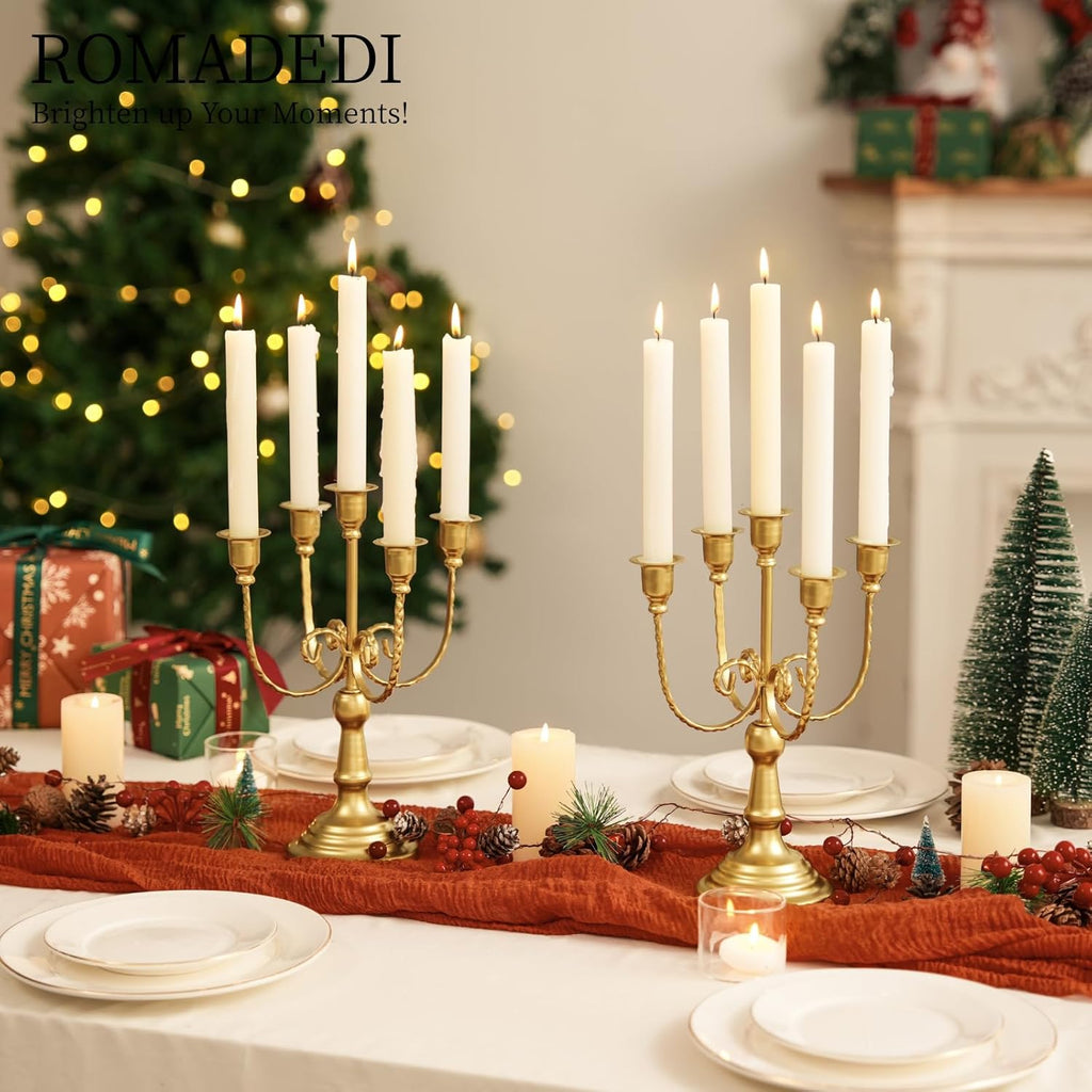 Candelabra Gold Candle Holders - 5 Arm 11.8" Wedding Candlestick Holder for Theme Party Table Centerpiece Decor