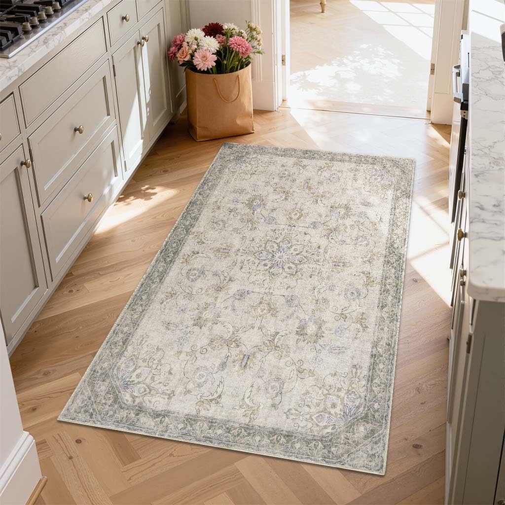 3x5 Vintage Floral Distressed Entryway Accent Area Rug, Taupe