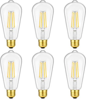 Dimmable Vintage LED Edison Bulbs 60W Equivalent, 6-Pack 6W 800LM Bright ST58 2700K Warm White Antique LED Filament
