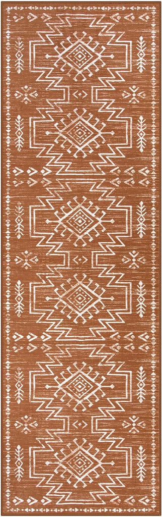 Vivienne Orange Hallway Runner Rug Non Slip, Boho Washable Western Runner Rug, Stain Resistant Aztec
