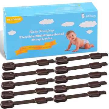Baby Proofing Strap Locks for Cabinets and Drawers, 10 Pack, Brown