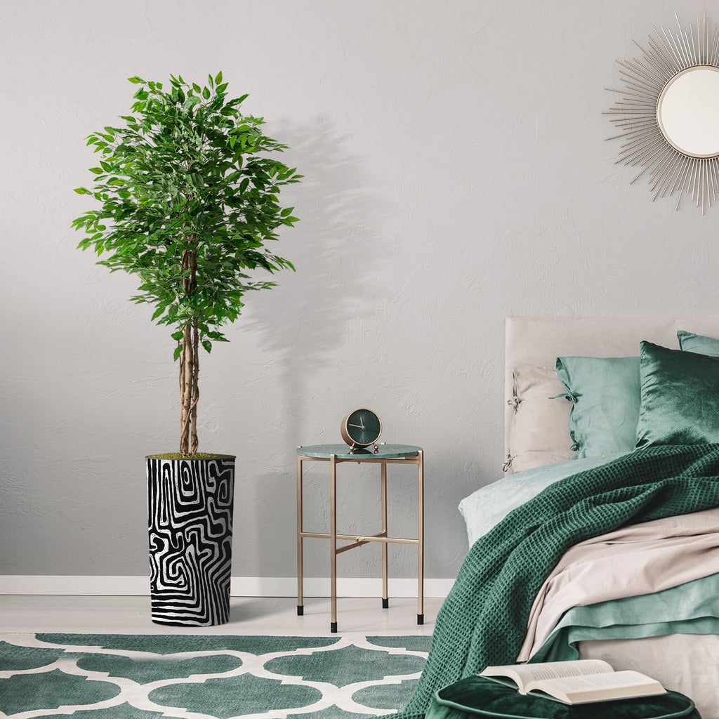 Artificial Tree in Modern Geometric Pattern Planter, Fake Ficus Silk Tree for Indoor and Outdoor Home Decoration