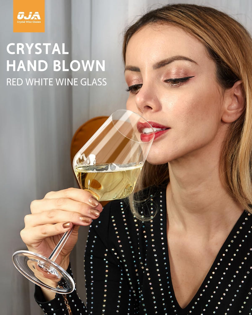Red Wine Glasses Set of 4, Premium Crystal Wine Glasses Hand Blown,15 oz,Thin Rim,Long Stem,Perfect for Red or