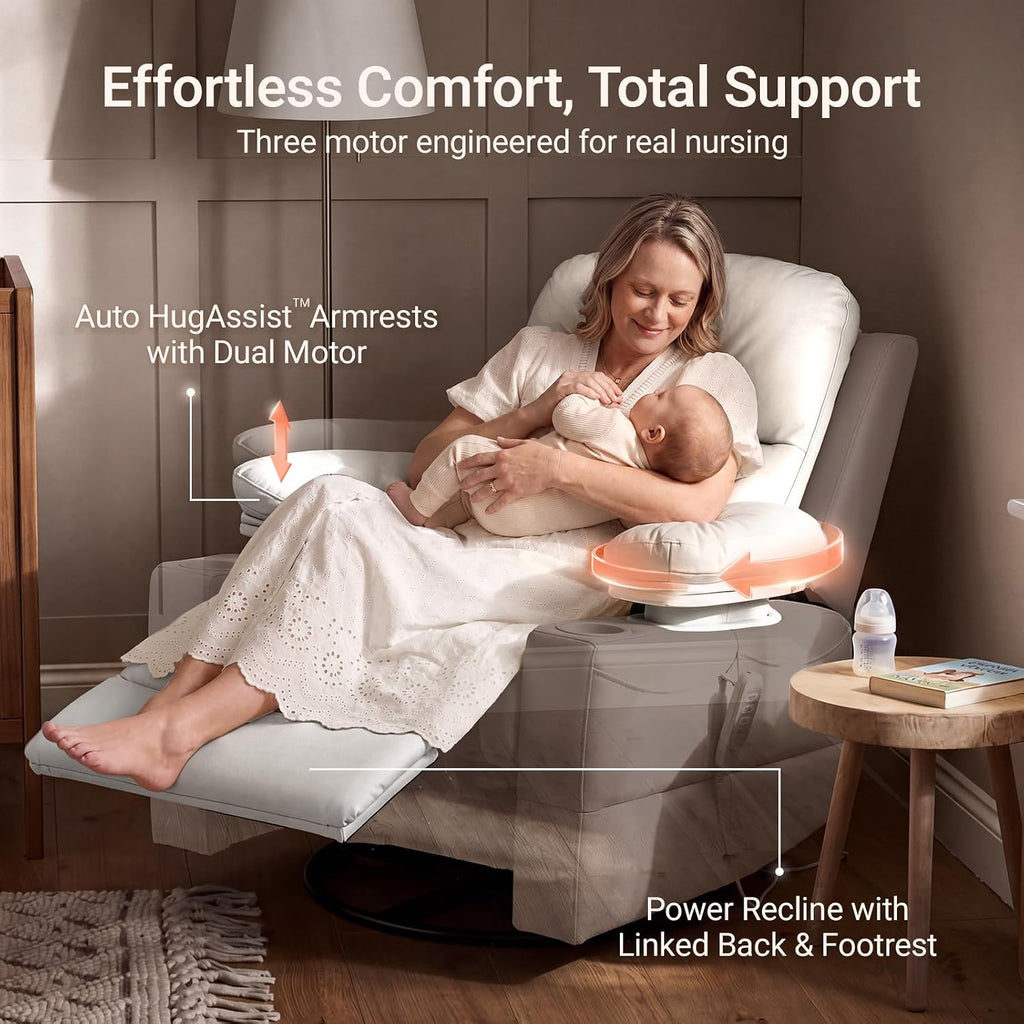 Lullapod Power Nursery Rocking Chair with HugAssist Armrest | Triple Motor Power Nursing Recliner with 270° Swivel