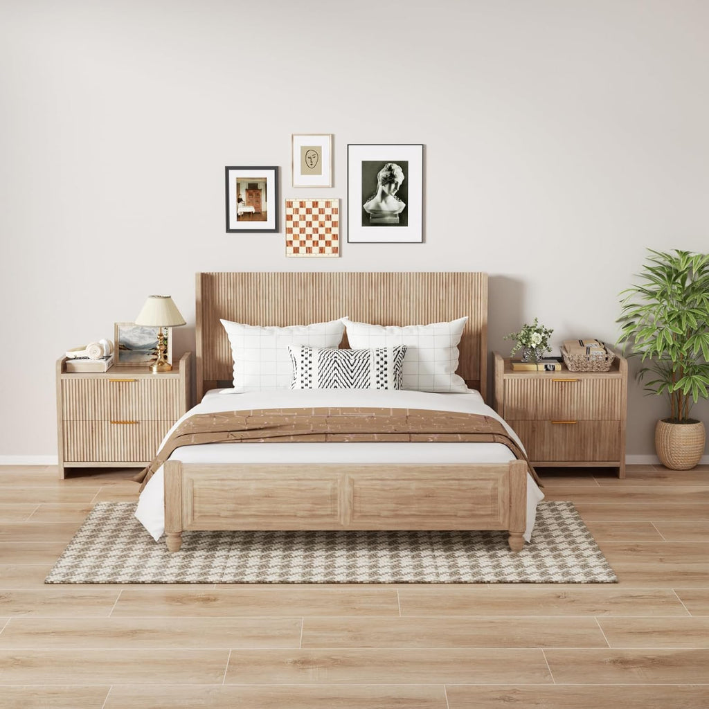 King Fluted Headboard ONLY - Wall Mount Wood Headboard, Rustic & Modern Farmhouse,Boho,Fluted Panel,Wingback Design