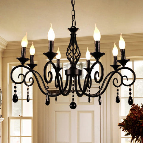 Chandeliers,8-Light French Country Crystal Candle Chandelier,Industrial Black Vintage Pendant Light Fixture Hanging Lights for Living Room Kitchen Dinner Room Island Kitchen A109-B07ZFJM84Z