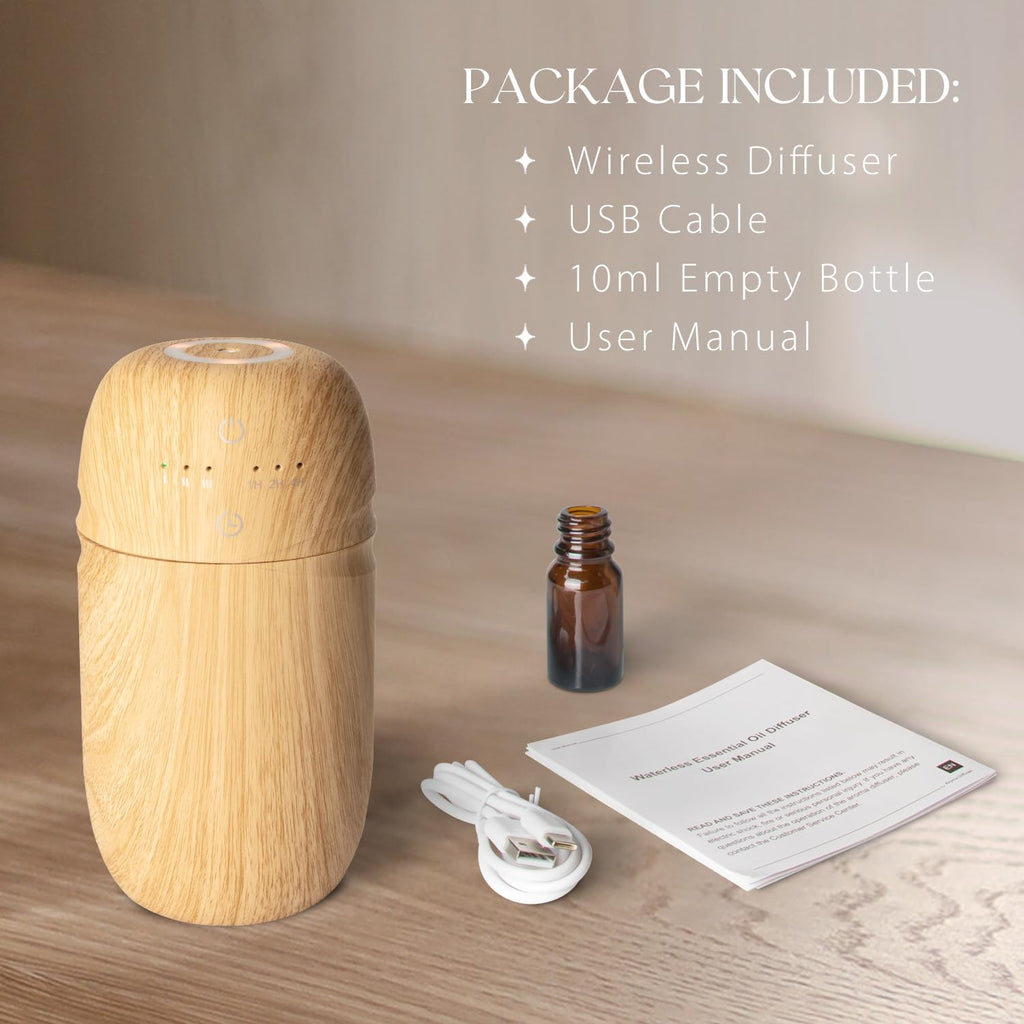 Waterless Essential Oil Diffuser, Rechargeable & Wireless Aromatherapy Diffuser, Portable Air Diffuser with Time