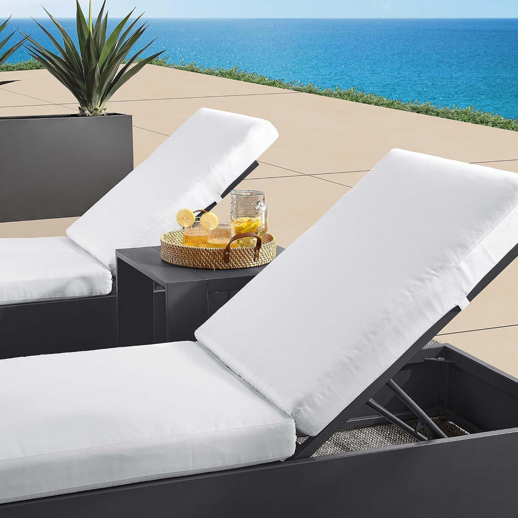 Aluminum Outdoor Patio Set of 2 Chaise Side Gray White, 3-Piece Set of Pool Lounge Chairs and Accent Table